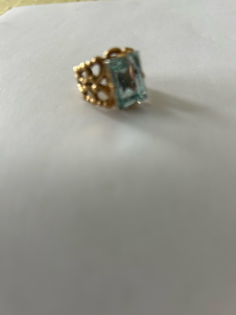 Gold Filigree Ring with Light Blue Gemstone - Picture 3 of 3